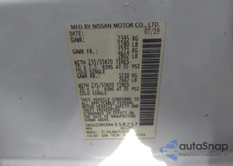 2019 Nissan Murano Sl from USA, damaged, VIN 5N1AZ2MS9KN158257